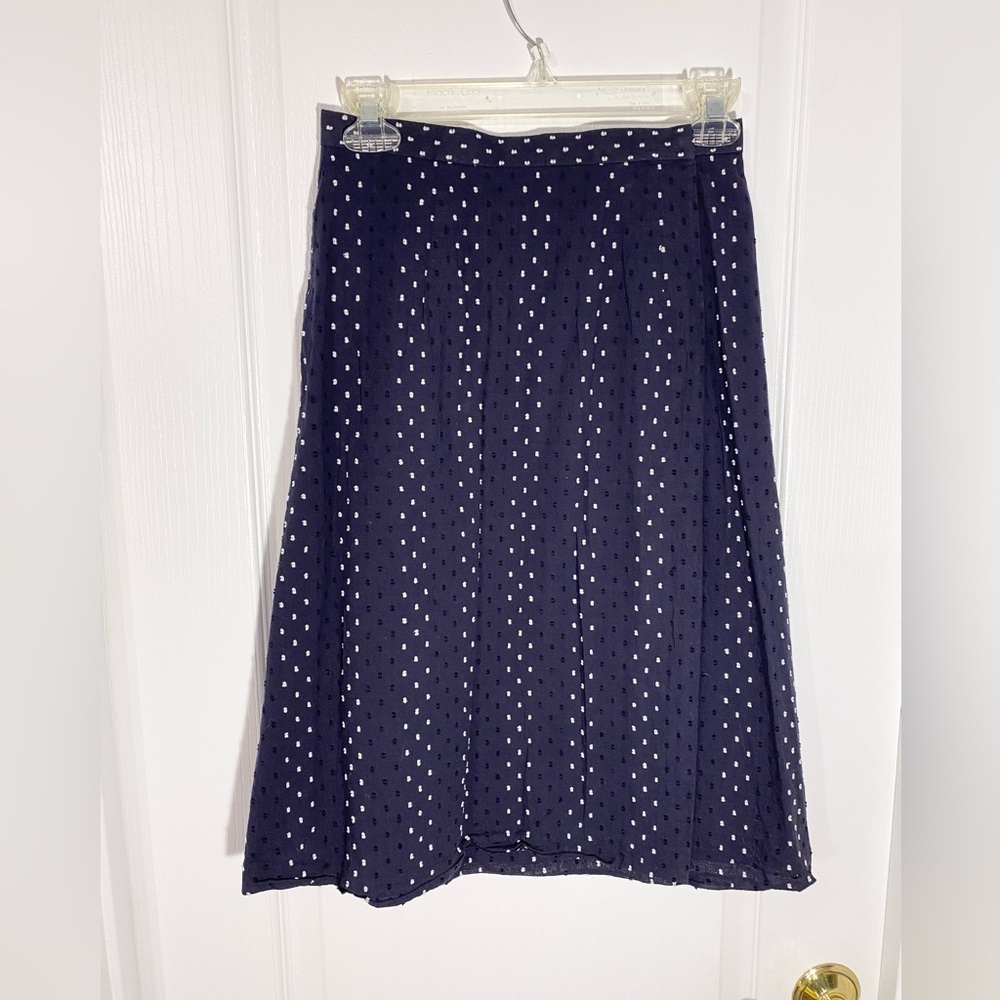 Vintage Talbots USA MADE Textured Dot Pattern Wrap Skirt Navy White 2 Petite